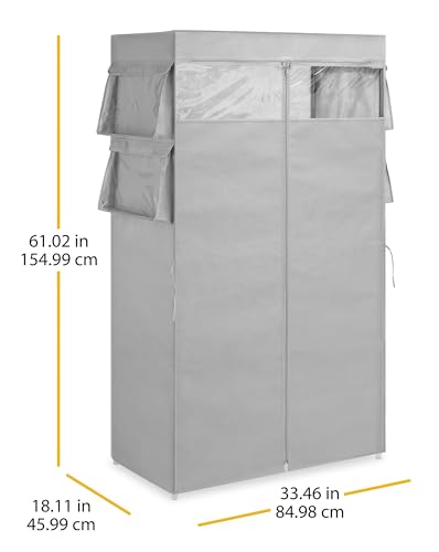 Whitmor, Gray Covered Wardrobe with Accessory Storage - color: Grey