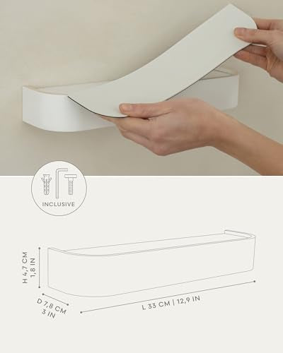 Kazai. Key Holder 'Toke' | Minimalist Key Hook Design from Berlin | Modern Key Holder Wall Mount with Wooden Shelf | Key Rack for Wall as Entryway Organizer | White - color: White, size: 8 Hooks