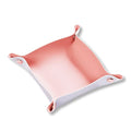 Leather Valet Tray for Men Women, Small Leather Catchall Desk Organizer, Key Holder for Entryway Table, Collapsible Travel Snap Tray (Silver + Pink) - color: Silver + Pink