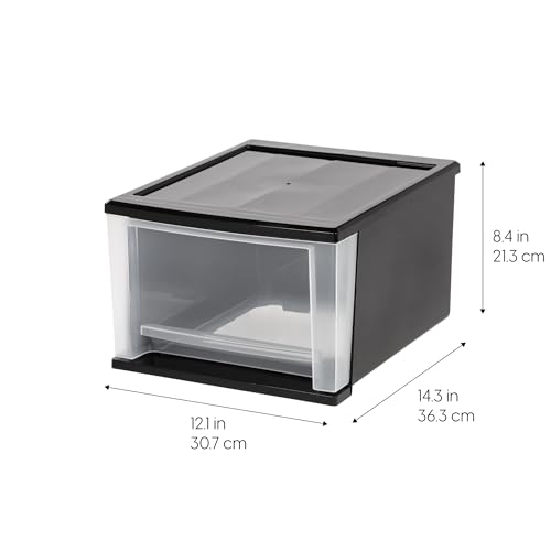 IRIS USA 17 Qt. Medium Plastic Stacking Drawer, Stackable Storage Organizer Unit with Sliding Drawer for Bedroom Kitchen Under Sink Pantry Craft Room Dorm Office, Black, 4-Pack - size: 17 Qt - 4 Pack