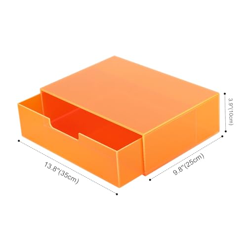 Gelite Acrylic Desk Organizer with Drawer for Makeup Vanity Stackable Desktop Storage Box for Office Supplies, 13.8 x 9.8 x 3.9’’, Neon Orange - color: Neon Orange