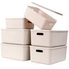 Yishyfier Plastic Storage Baskets With Lid Organizing Container Lidded Knit Storage Organizer Bins for Shelves Drawers Desktop Closet Playroom Classroom Office (4M+2S, Light grey) - size: 4M+2S