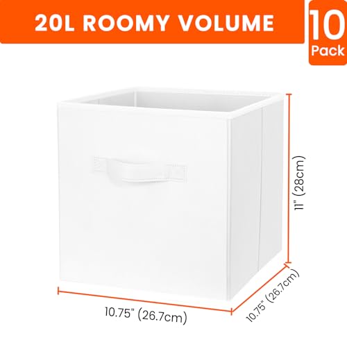 Criusia Storage Cubes, 11 Inch Cube Storage Bins for Shelves Closet Nursery Bedroom - 10 Pack Collapsible Baskets with Handles - Fabric Bins for Organizing Clothes Blanket Toys (White) - color: White, size: 10 Pack - 11 inches