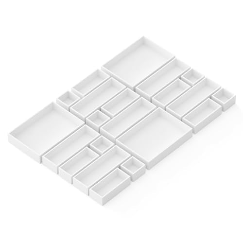 SpaceAid 21-Piece Bamboo Drawer Organizer Storage Boxes Set, Wood Tray Junk Drawer Organizers Multi-Use Divider Bins for Kitchen, Bathroom, Office Desk and Makeup Organization (21 Pack, White) - color: White