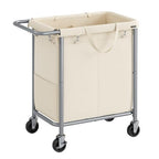 SONGMICS Laundry Basket with Wheels, 2-Section Rolling Laundry Hamper, 37 Gallons (140 L), Removable Liner, Steel Frame with Handle, 27.2 x 15.4 x 31.9 Inches, Cream White URLS004W01 - color: Cream White, size: 140 L (2-Section), style: Rectangular with h