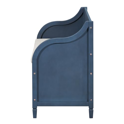Knocbel Rustic Entry Storage Bench with Hidden Compartments and Removable Cushion, Wooden Entryway Hallway Foyer Shoe Bench Bedroom End of Bed Bench, 250lbs Weight Capacity (Antique Navy) - color: Antique Navy
