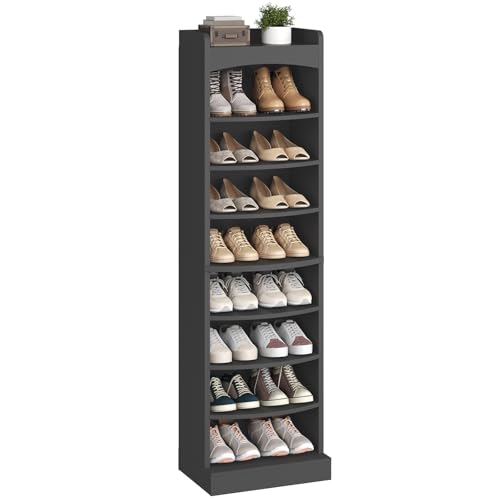 YATINEY 9-Tier Tall Shoe Rack, Wooden Shoe Storage Organizer, Narrow Shoe Cabinet with Removable Shelves for Small Spaces, Holds 18 Pairs of Shoes, for Entrance, Hallway, Black SS22BK - color: Black, size: 18.9"L x 13.4"W x 65.7"H