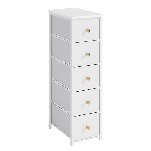 lurcns Narrow Storage Cabinet for Small Spaces Slim Skinny Bathroom Dresser Tall Dorm Nightstand Thin Organizer for Bathroom Bedroom (White, 5 Drawers) - color: White, size: 5 Drawers+No Charging Station