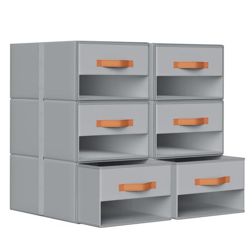 DIMJ Closet Organizers and Storage - Pull-out Fabric Bins with Drawers for Closet Foldable Clothes Organizers with Clear Window, Stackable Storage Drawers for Bedroom,Living Room,Shelf,6-Pack, Grey - color: Grey, size: 6 Pack