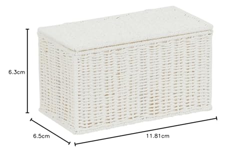 Household Essentials Small Handwoven Paper Rope Wicker Basket with Lid, White (Pack of 6) - color: White, size: Small (Pack of 6)