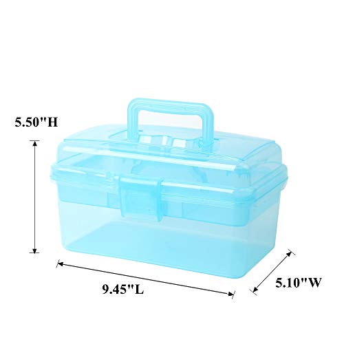 BangQiao Multipurpose Plastic Art and Craft Supply Storage Container Bin Case with Removable Tray and Handle, First Aid Box Organizer, Clear&Blue - color: clear/blue