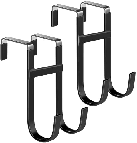Mars-Rock Over the Door Twin Metal Hooks with Plastic Coating 5.5" Fit 0.5" to 1 3/8" Door 2 Sets Heavy Duty Towel Robe Rack Wreath Bathroom Shower Hanger Shoe Organizer Ironing Board Short Black - color: D: BK 5.5" fit 0.5" to 1 3/8" door twin 2sets