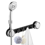 No Drill Adhesive Shower Caddy, Reusable Wall Mount Organizer with Adjustable Shower Head Holder, 20 LBS Max Load Rustproof Bathroom Storage Rack with 4 Hooks, Polished Chrome - color: Polished Chrome