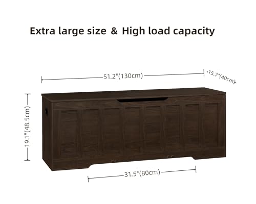 VANKILEY 51.2" Storage Chest Extra Large,Storage Bench with 2 Safety Hinges,Shoe Bench,51.2 * 15.7 * 19.1 inches,Wooden Trunk for Bedroom,livingroom,entryway,Supports 220 lb,Easy Assembly(Espresso). - color: Espresso