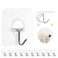 JINSHUNFA Adhesive Wall Hooks 13LB Heavy Duty No Drill Transparent Waterproof Hooks for Bathroom Kitchen Towel Coat 12 Pack - size: 12 Medium hooks