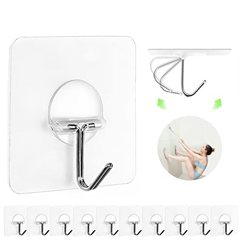 JINSHUNFA Adhesive Wall Hooks 13LB Heavy Duty No Drill Transparent Waterproof Hooks for Bathroom Kitchen Towel Coat 12 Pack - size: 12 Medium hooks