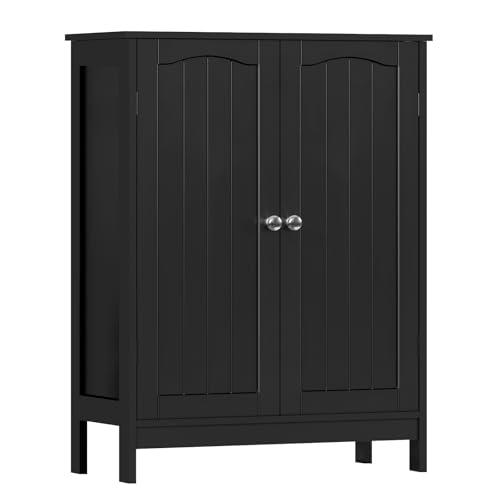 Iwell Bathroom Cabinet, Bathroom Storage Cabinet with 2 Doors & 3 Shelves, 3 Heights Available, for Living Room, Entryway, Kitchen, Home Office, Black - color: Black