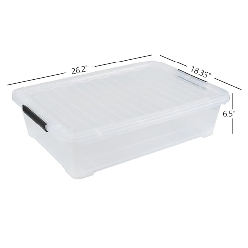 3 Packs 40 Quart Large Under Bed Storage Box, Wheeled Under Bed Storage Containers, Clear - size: 40 Quart