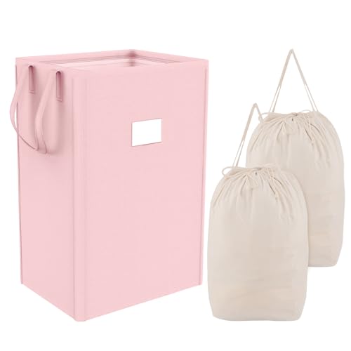 MCleanPin 220L Pink Laundry Hamper Large Collapsible Basket with Laundry Bags, Dirty Clothes Hamper,Laundry Basket with Handles,Washable Laundry Bags,Foldable Dorm Hamper for College (Rose Pink) - color: Pink