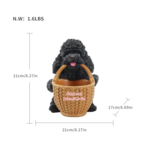 Everyday Carry Valet Tray & Bedside Nightstand Organizer Featuring Black Poodle Holding Basket - Canine Butler Statue for Watches & Pocket Dump Storage - Sleek Modern Desktop Decor - color: Poodle Carrying Basket - Black, size: Poodle