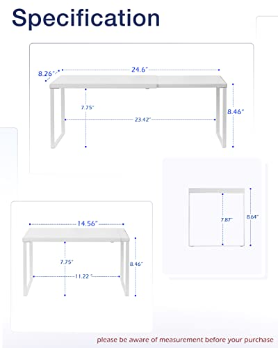 Nxconsu Cabinet Shelf Expandable Organizer Riser Rack for Kitchen Pantry Cupboard Under Sink Countertop Home Organization Extra Storage Space Saver Heavy Duty Metal Edgeless Design White - color: White, size: 8.26’’D * 14.56-24.6’’W * 8.46’’H