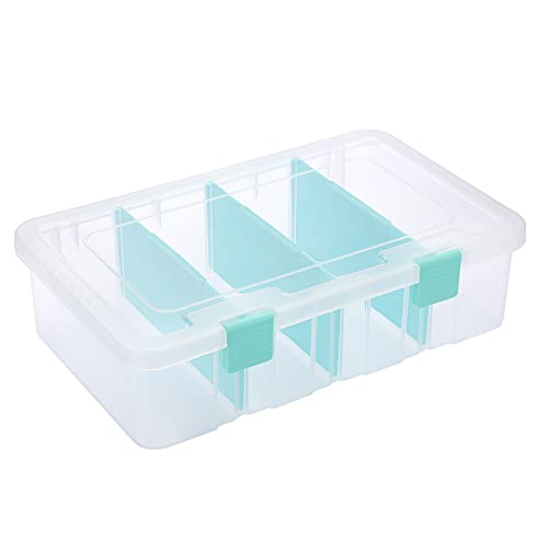 BTSKY Clear Plastic Dividing Storage Box with 4 Compartments Adjustable Storage Bin with Lid Plastic Craft Storage Container Multipurpose Sewing Box Art Supply Organizer, 13.3x8.1x3.4 Inches - size: 13.3x8.1x3.4 Inches-Clear