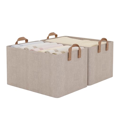 StorageWorks Storage Bins, Fabric Storage Bins for Shelves, Extra Large Storage Baskets with Metal Frame, Closet Baskets and Bins with Handles, Jumbo, Brown and Beige, 2-Pack - color: Brown and Beige, size: 19" L x 13 ¼" W x 11" H