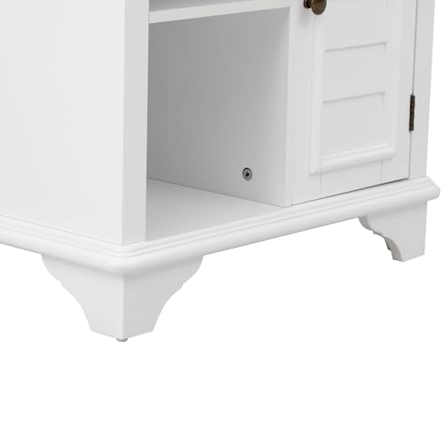 Multifunctional End Table Side Table with a Shutter Style Door and 2 Woven Grass Baskets, Sofa Side Narrow Table, Wood Bedside Nightstand for Living Room Bedroom (White-4.7) - color: White-4.7
