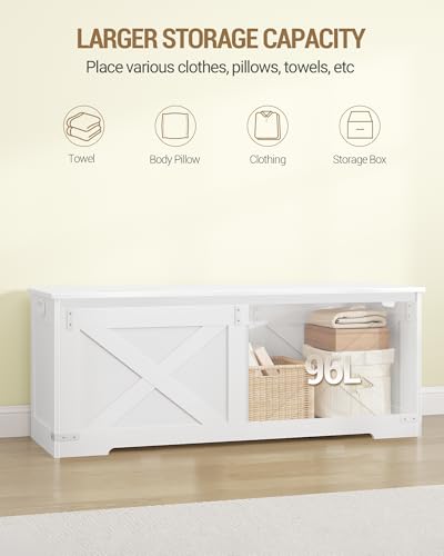 Hzuaneri 47.2" Storage Chest, Large Storage Trunk with 2 Hinges, Farmhouse Wooden Box Bench, Lift-Top Organizer Chest, Entryway Trunk for Bedroom, Living Room, White SB12103X - color: White, size: 15.7"D x 47.2"W x 19.1"H