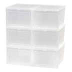 IRIS USA Stackable Shoe Storage Box with Latch Drop Front Door, 6-Pack, for Scarf Game Organizer Container with Ventilation Holes for Closet Under Bed Entryway Storage, Strudy, Tall, Clear - size: 14 Qt Drop Front - 6 Pack