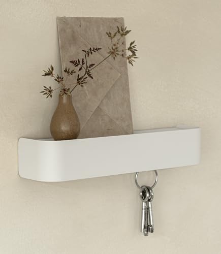 Kazai. Key Holder for Wall 'Tone' | Minimalist Key Hooks Design from Berlin | Modern Key Hanger with Metal Shelf | Key Hook Wall Mounted as Hallway Furniture | White - color: White