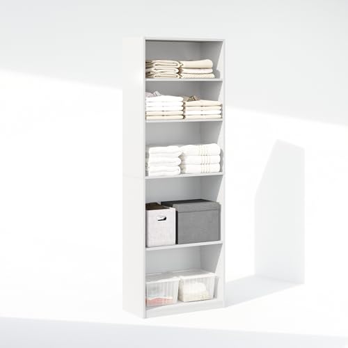 Furinno Reed Closet Organizers and Storage, 5-Tier Closet Organizer, Open Shelf Closet Storage, for Wardrobe, Bedroom, Living Room, White - color: White, size: 5-Tier Adjustable