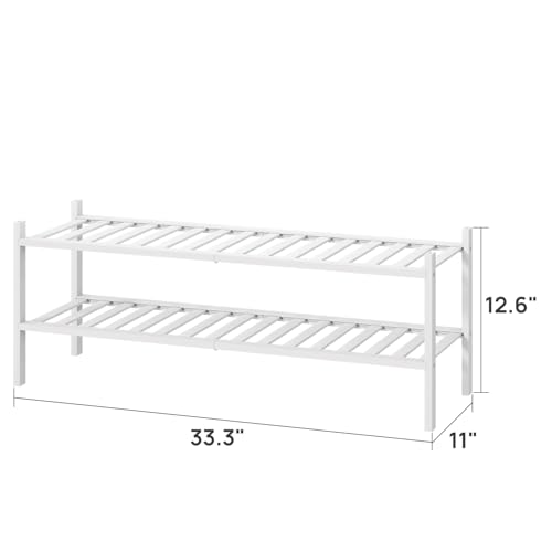 viewcare Long Shoe Rack for Entryway,Shoe Organizer for Hallway Closet, Bamboo Wood Shoe Racks for Indoor Outdoor (White, 2-Tier Long) - color: White, size: 2-Tier Long