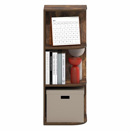 Furinno PASIR Book Shelf, 3-Tier Corner Bookshelf with Open Shelf, Standing Bookcase, 9.3 x 12 x 31.5, for Organization and Storage, for Living Room, Bedroom, Home Office, Amber Pine - color: Amber Pine, size: 3-Tier Corner