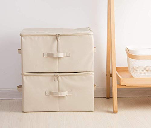 iwill CREATE PRO 3-Pack Beige Folding Storage Boxes with Zip Lid | Collapsible & Stackable Rigid Organizer Bins for Clothes, Blankets, Books - color: Beige, 3pcs