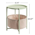 danpinera Round Side Table with Fabric Storage Basket, Metal Side Table Small Bedside Nightstand with Removable Tray Top for Living Room, Bedroom, Nursery, Laundry, Light Green - color: Light Green