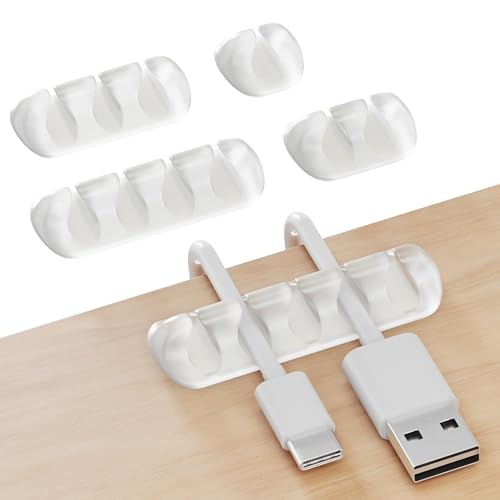 GLUIT Cord Organizer for Desk, Cable Holder for Nightstand, Charger Organizer, Adhesive Desktop Wire Clips, Multislot Cable Management, Table Organizer Accessories - 5 Pack, 15 Slots, Transparent - color: Transparent