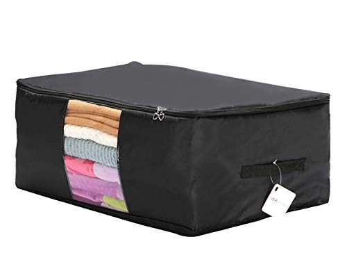 Clothing Pillow Beddings Blankets Organizer Storage Containers With Zippers,Breathable and Moistureproof. - color: Black 2pcs, size: L