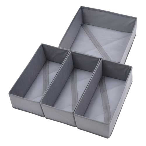 Bructhun Foldable Fabric Drawer Organizer Set 4 Pack Dresser Dividers - Sock Underwear Storage Bins Gray - color: Gray