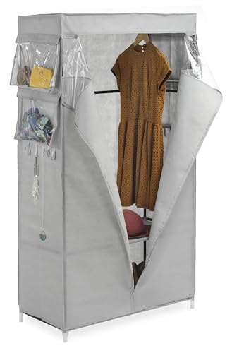 Whitmor, Gray Covered Wardrobe with Accessory Storage - color: Grey