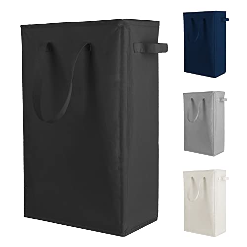 Odonata Slim Laundry Hamper Handles Collapsible Laundry Basket Thin Dirty Clothes Basket Narrow Laundry Bag Foldable Dirty Hamper 45L (Black) - color: Black