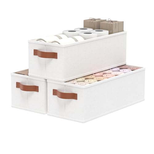 OUTBROS Wardrobe Storage Boxes, Fabric Foldable Bins, Cube Baskets With Handles, Collapsible Organiser For Bedrooms, Living Rooms, Shelves, White, 15 x 6.1 x 5.1 inch, 3-Pack - color: White, size: 15x6.1x5.1in(3-Pack）