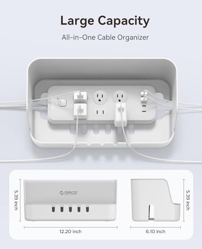 ORICO Cable Management Box with Phone Stand Lid, Large Cord Organizer Case for Hiding Power Strips & Surge Protectors, Heat Dissipation Desktop Wire Hider for Home, Office, School - PB02 - color: White