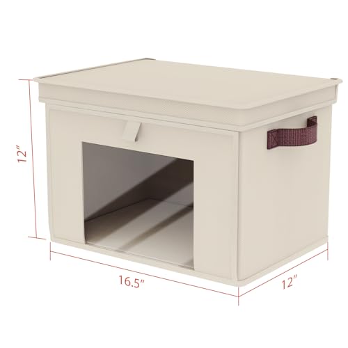 Univivi Storage Bins with Lids, Large Closet Organizers and Storage with Handles & Window, Foldable Fabric Storage Cubes with Lids for Home, Closet, Bedroom, 4 Pack, (Beige, 16.5“ x 12” x 12") - color: Light Beige, size: 16.5''-4 Pack