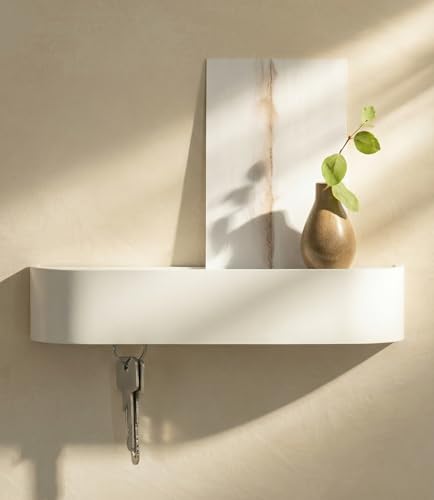 Kazai. Key Holder 'Toke' | Minimalist Key Hook Design from Berlin | Modern Key Holder Wall Mount with Wooden Shelf | Key Rack for Wall as Entryway Organizer | White - color: White, size: 6 Hooks