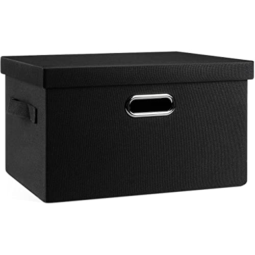 Graciadeco Medium 15" 21 Quart Collapsible Stackable Storage Bins with Lids, 1 Pack Black Foldable Fabric Closet Storage Boxes with Lids, 4 Handles Heavy-duty Linen Cube Baskets for Bedroom - color: Black, size: Medium -1 Pack