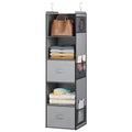 YOUDENOVA Hanging Closet Organizer, 5 Tier Hanging Closet Shelves with 6 Side Pockets and 2 Drawers, Light Grey