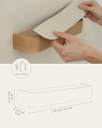 Kazai. Key Holder 'Toke' | Minimalist Key Hook Design from Berlin | Modern Key Holder Wall Mount with Wooden Shelf | Key Rack for Wall as Entryway Organizer | Oak - color: Oak, size: 8 Hooks