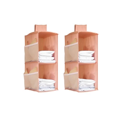 Hanging Closet Organizer, 4-Section Storage Shelves, Oxford Cloth with Mesh Pockets, (Pink, 2 Section) - color: Pink, size: 2 Section*2PACk