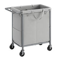 SONGMICS Laundry Basket with Wheels, 2-Section Rolling Laundry Hamper, 37 Gallons (140 L), Removable Liner, Steel Frame with Handle, 27.2 x 15.4 x 31.9 Inches, Dove Gray URLS004G01 - color: Dove Gray, size: 140 L (2-Section), style: Rectangular with handl
